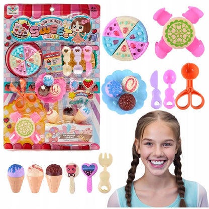 Kids ice cream shop play set with dessert accessories, table and chairs for pretend café and role play fun