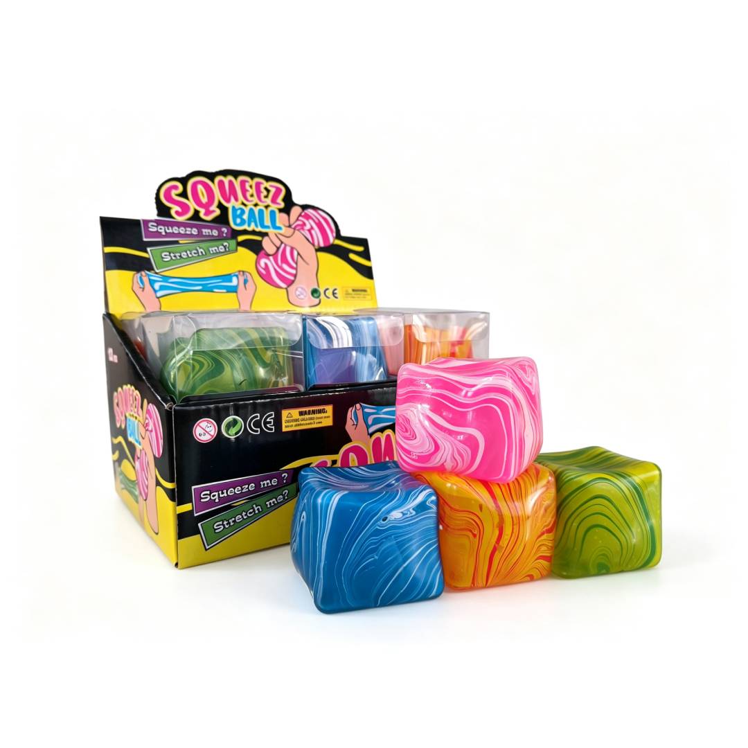 Stripe cube squishy stress ball slow rising sensory fidget squeeze toy with marble effect design for kids and adults