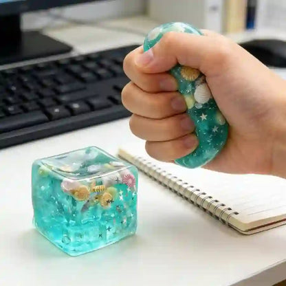 Ocean ice cube squishy transparent slow rising sensory fidget toy with sea animals and glitter UK