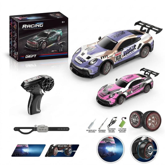 1:16 RC drift car with 4WD drive LED lights steam effect and rechargeable remote control racing vehicle