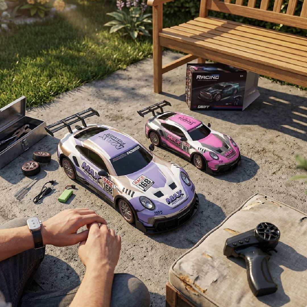 1:16 RC drift car with 4WD drive LED lights steam effect and rechargeable remote control racing vehicle
