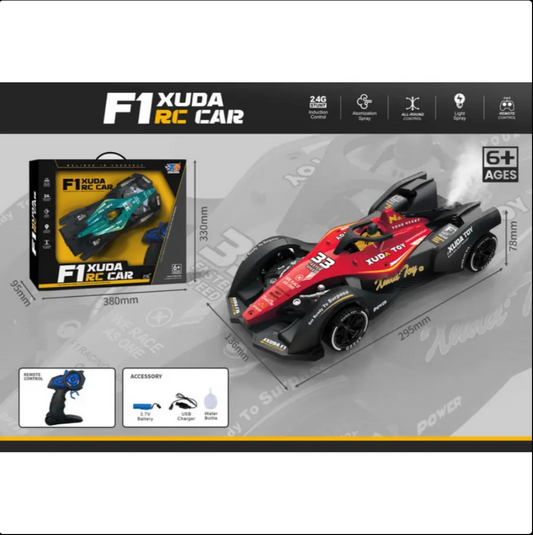 F1 RC Racing Car with Spray - Car with Battery, USB Charger, & Water Bottle