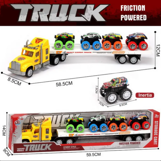 Friction Powered Heavy Cargo Transporter Truck - Versatile 4 Mini Monster Car