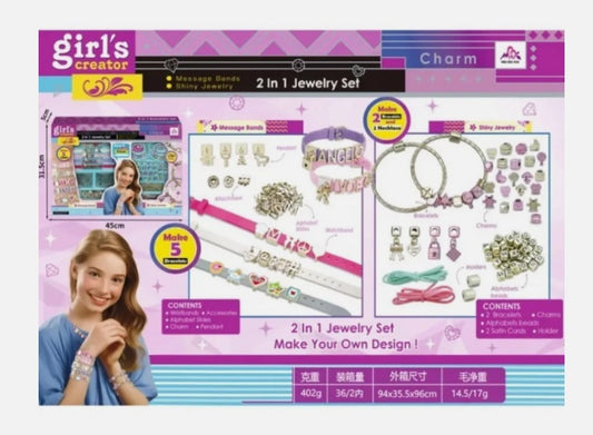 Girls Creator 2-in-1 Jewelry Set DIY Bracelet & Necklace Making Kit for Kids