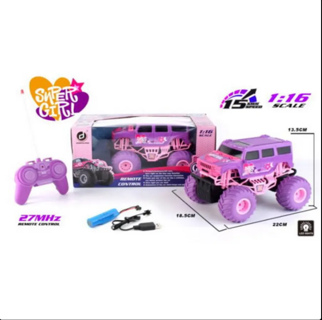 Pink Super Girl RC Monster Truck - Compatible Truck with Powerful Off-Road