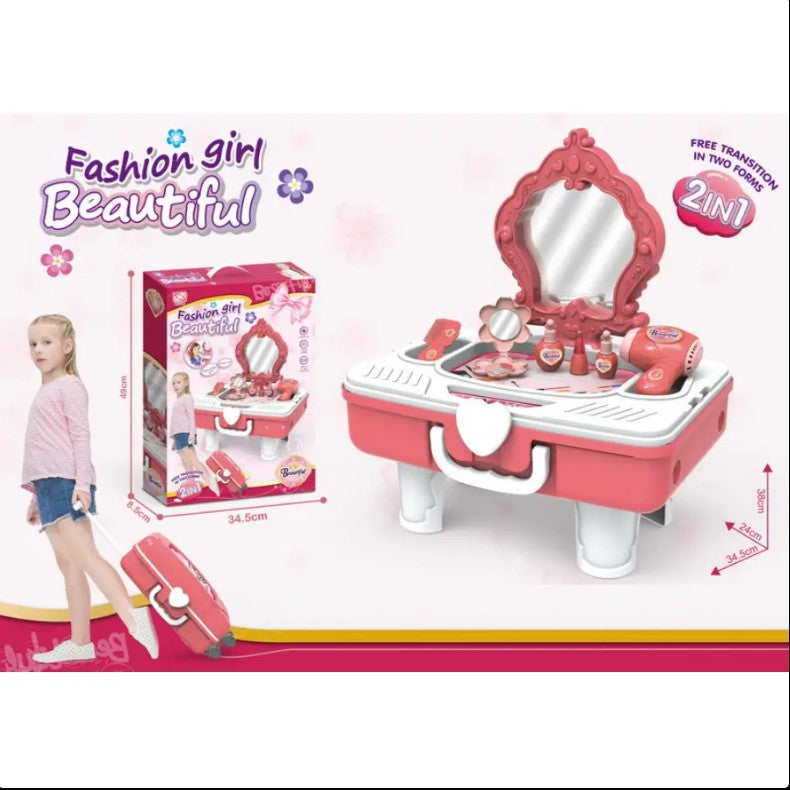 Vanity & Makeup Set for Kids – Battery Operated Hair Dryer Toy with Light & Music