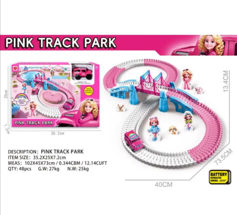 Pink Track and Park Toy Set Battery Operate 200 Pcs Kids Playset