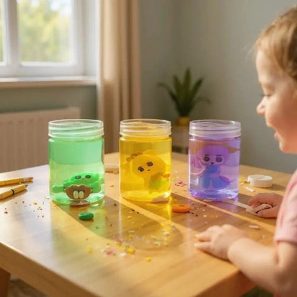 Crystal Mud with Small Doll for Kids - Soft Stretchy Toy Sparkling Diy Fun