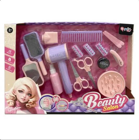 Salon Pretend Play Set - Hair Styling Set with Blow Dryer, Makeup Toy