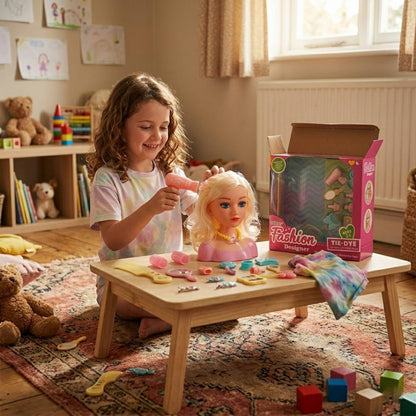 Girls styling head doll with long hair and 12 hair accessories for hairdressing, beauty salon and creative role play