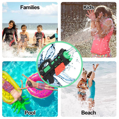 Large pump action water gun blaster with long range spray for outdoor summer water fights, beach, pool and garden play