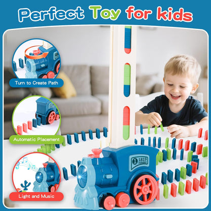 Automatic domino laying train toy in action