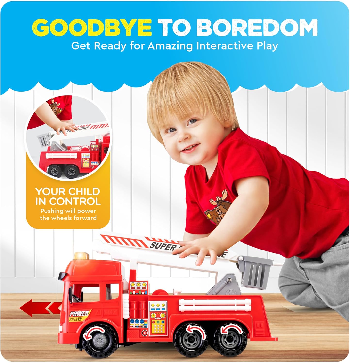 Fire engine toy with flashing lights and sound