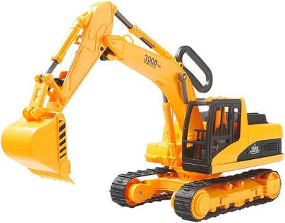 Kids playing with excavator toy in sandbox